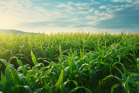 晴朗天气的玉米地背景图片