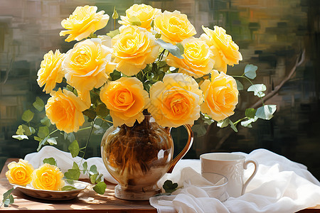 浪漫的黄玫瑰装饰图片