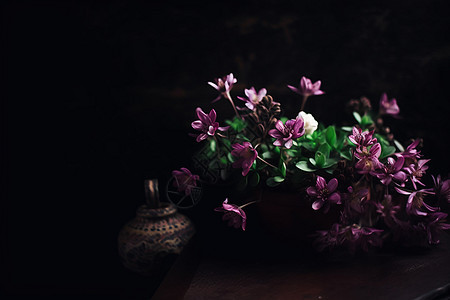 黑暗中的紫色花朵图片