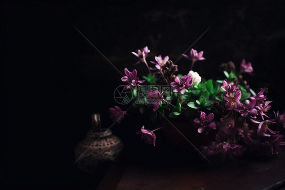 黑暗中的紫色花朵图片