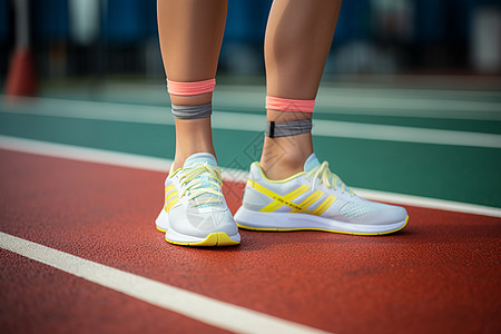 跑道上专业的跑步运动鞋图片