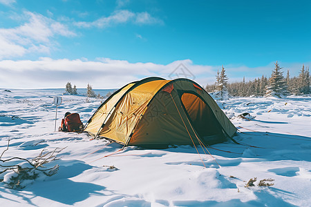 雪地露营冬季雪地中的帐篷背景