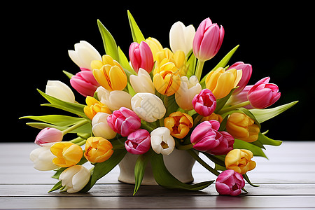 鲜艳的郁金香花束背景图片