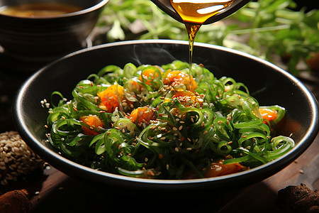 美味的日式海鲜沙拉背景图片