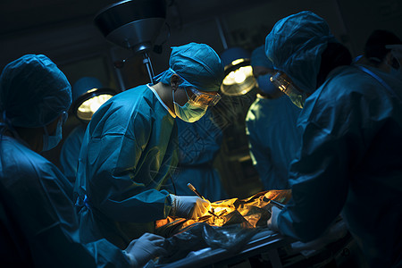 进行手术的昏暗手术室高清图片