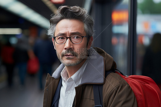 地铁站等待地铁的男子图片