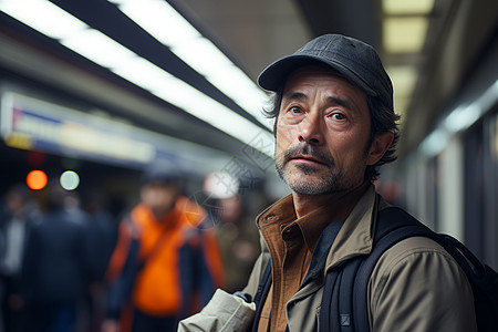 地铁站中表情落寞的男子图片