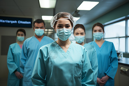 医院走廊中的专业医务人员背景图片