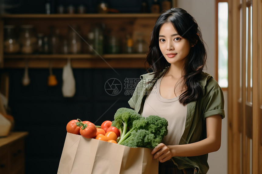 在厨房的女士图片