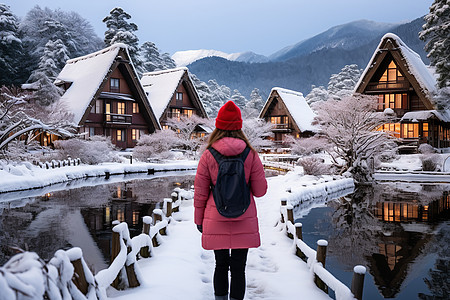 冬日湖畔的少女图片