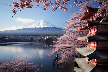 日本樱花之旅樱花与富士山风景背景