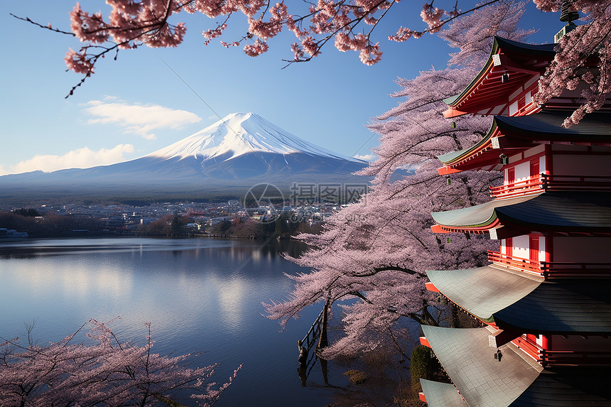 樱花与富士山风景图片