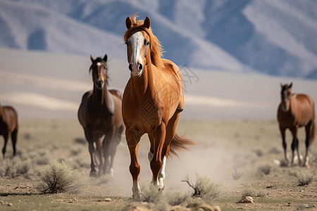 荒漠奔跑的马群图片