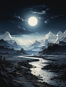 山脉月亮的奇景图片