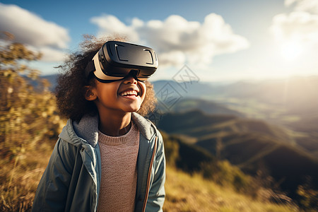 VR虚拟世界虚拟世界的山顶美景背景