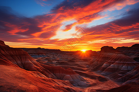 沙漠霞光夕阳余晖图片