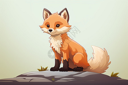 一只狐狸坐在石头上图片