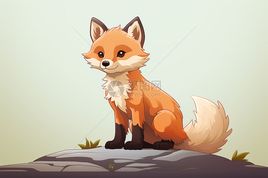 一只狐狸坐在石头上图片