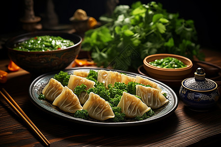 盘子中的美味水饺图片