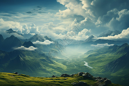 高山云海山脉的美景图片