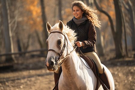 女人骑着一匹白马图片