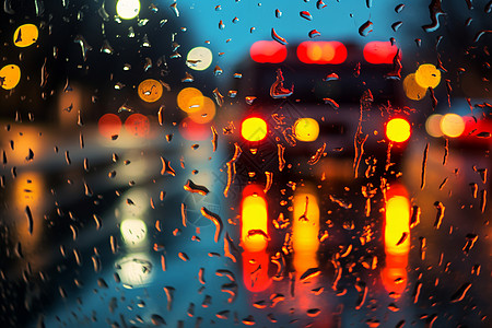 城市道路夜景雨中汽车玻璃背景