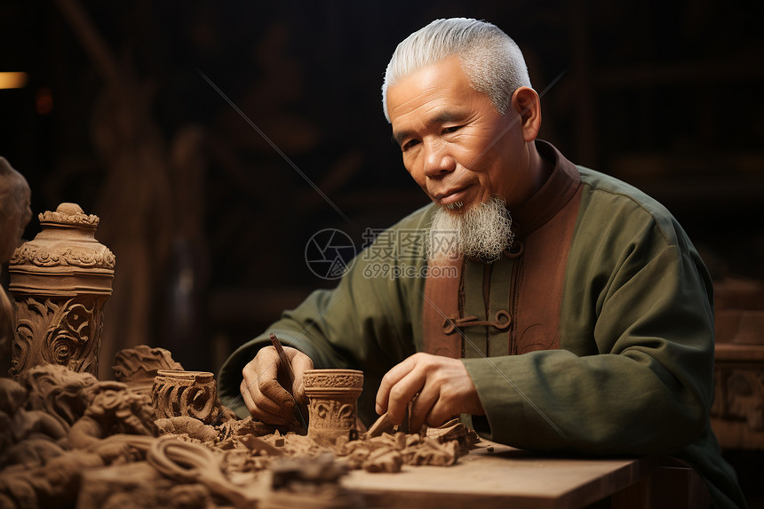 正在用木轮雕刻雕塑的艺术家高清图片下载-正版图片600682699-摄图网