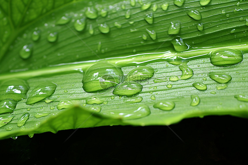 清晨细雨中的绿叶图片