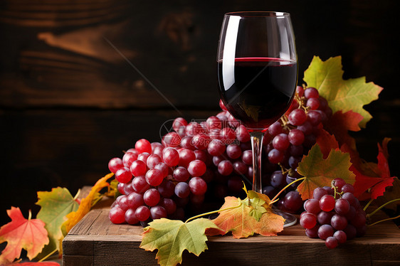 桌子上的葡萄红酒图片