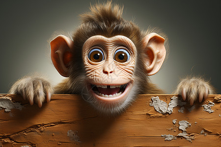 猴子趴在木板上图片