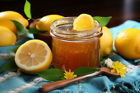多汁的柠檬和蜂蜜在桌上图片