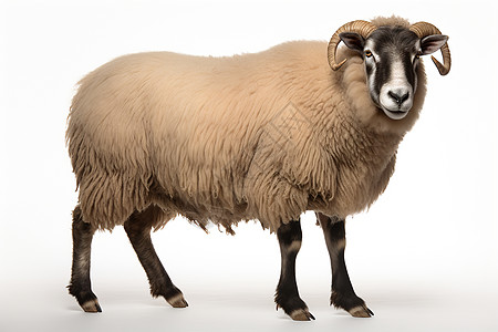 一只可爱的长角绵羊背景图片