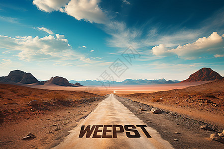 沙漠中路上的地标背景图片