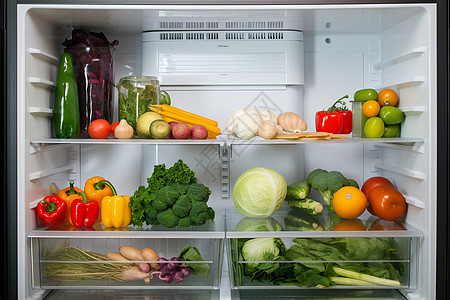 装满各种蔬菜和水果的冰箱图片