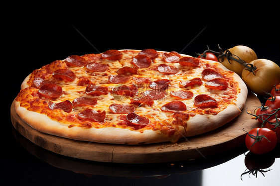 切板上的美味圆形披萨图片