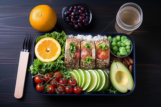 丰富健康的午餐和水果图片