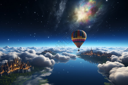 空中飞行的热气球背景图片