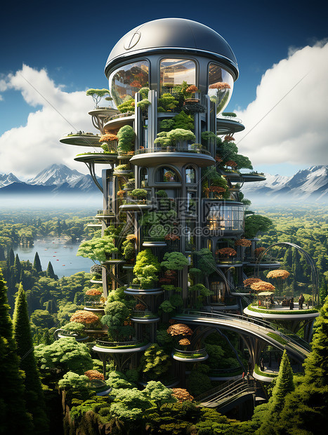 未来的垂直植物塔图片
