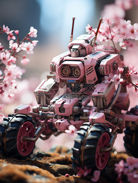 樱花树下的机器人图片