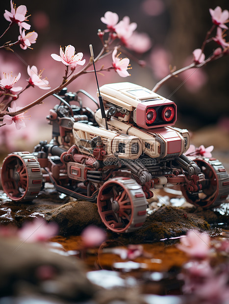 粉色花中的机器人图片