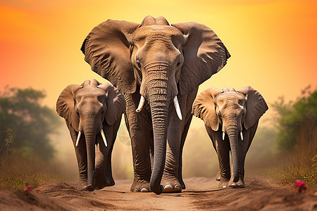 大象穿行在土路上图片
