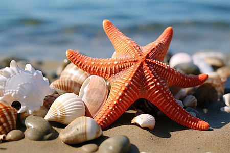 海滩上的贝壳和海星图片