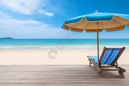 沙滩上的遮阳伞和躺椅背景图片