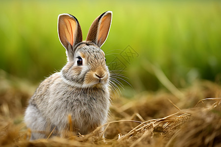 草地上灰色的兔子图片