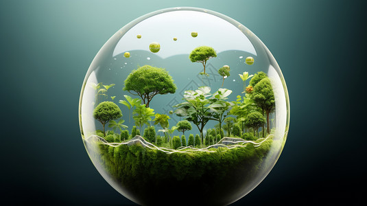 透明玻璃球中的绿植图片