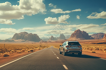 汽车穿行沙漠道路图片