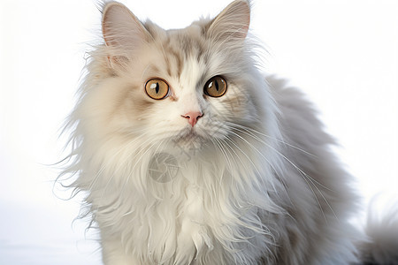 长毛蓬松的白色猫背景图片
