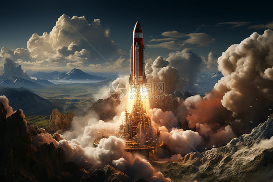 太空艺术火箭升空图片