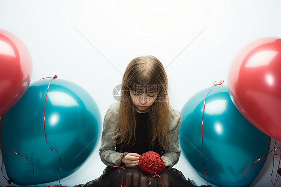 正在吹气球的女孩图片