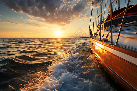 日落下的游艇图片